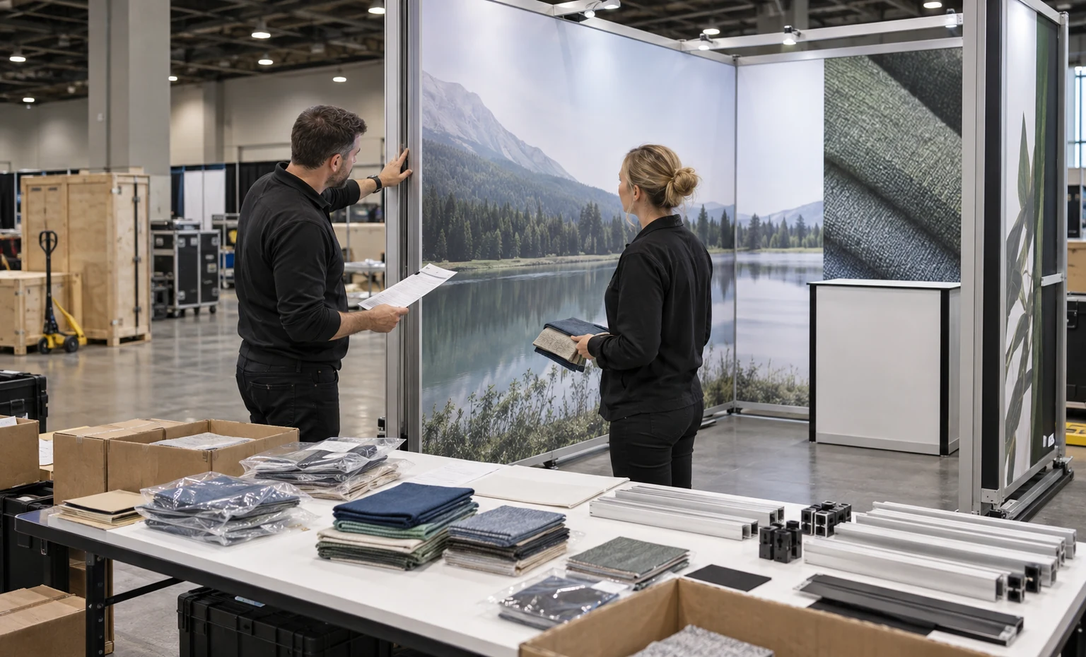 advanced-textiles-expo-booth-rental vertical block trade show exhibit visual
