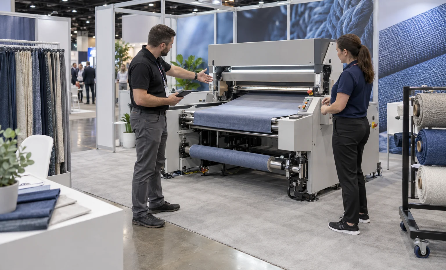 advanced-textiles-expo-booth-rental vertical block trade show exhibit visual