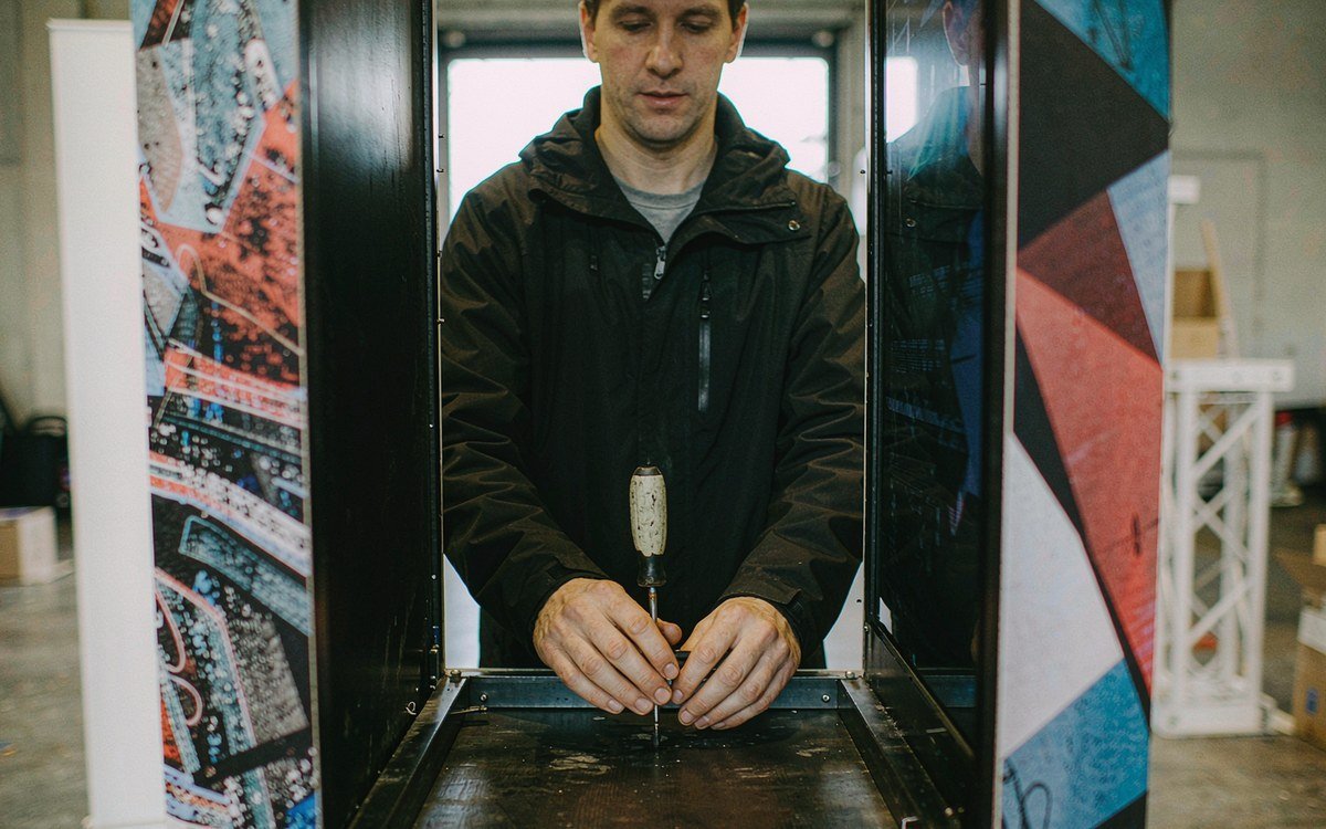 trial assembly of an interactive rental booth in the workshop