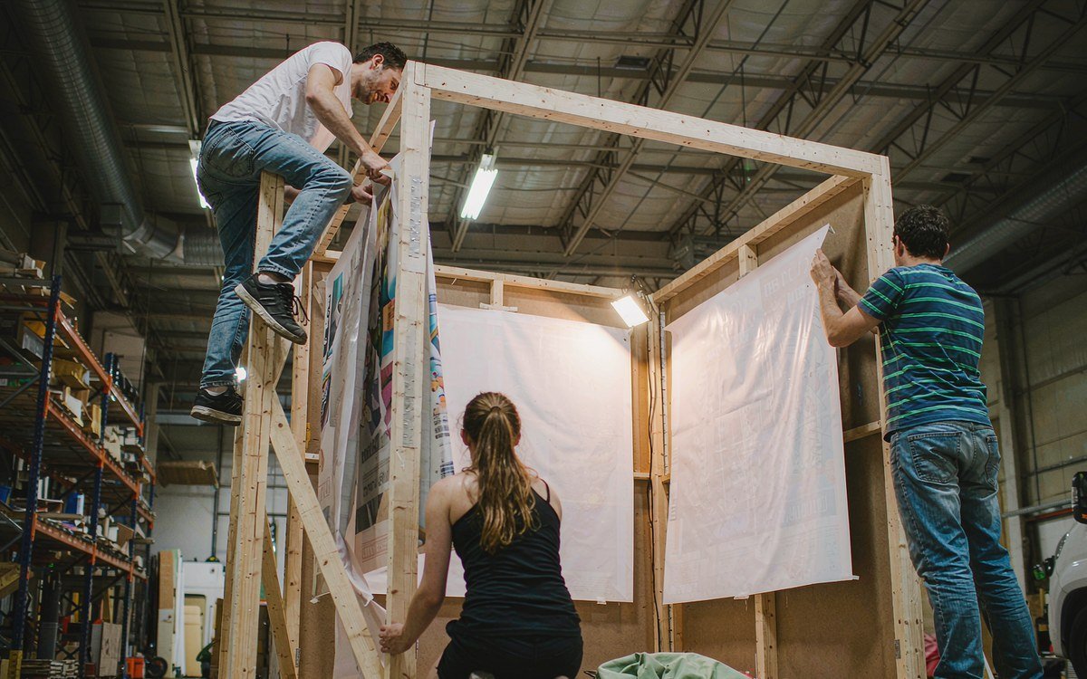 peninsula rental package staged in the workshop - back wall frame