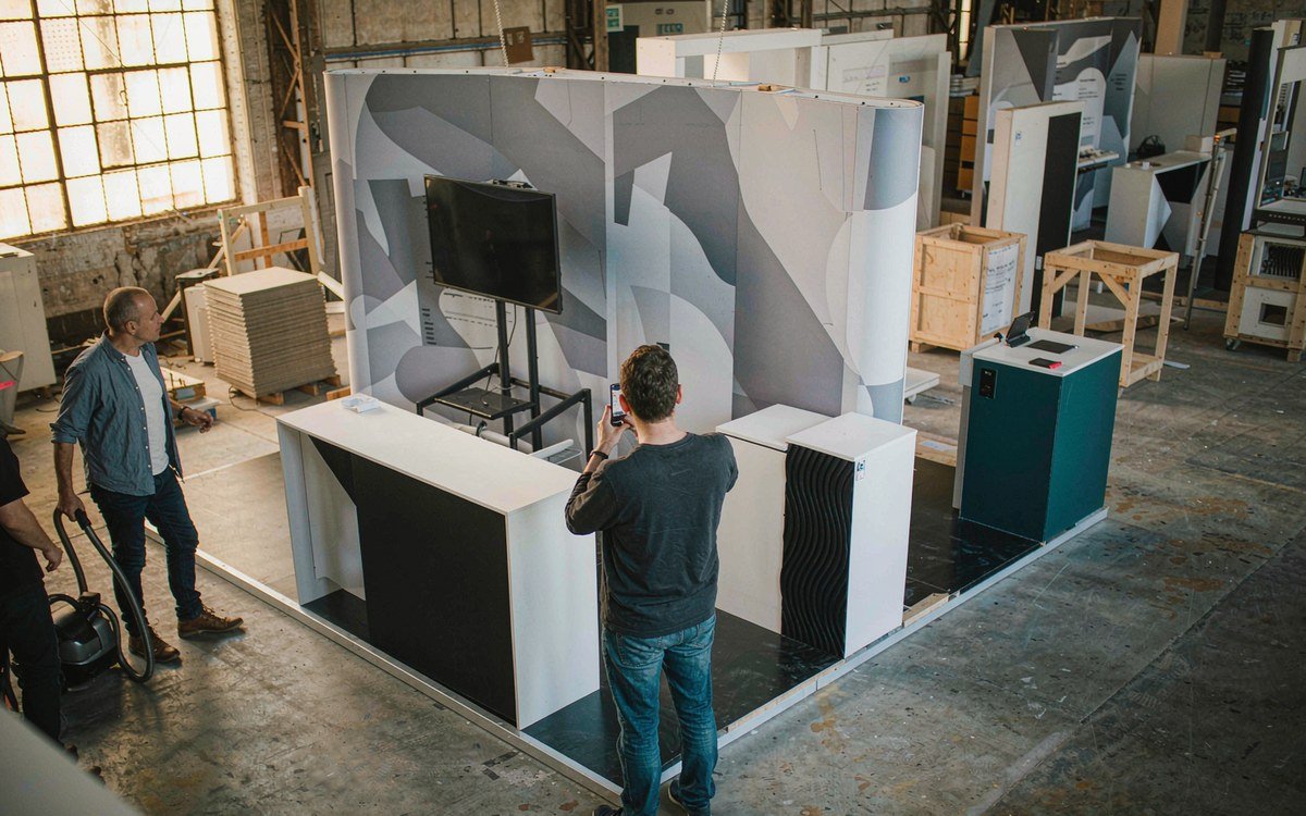 Customer Contact Week booth rental – pre-show build check before the booth ships