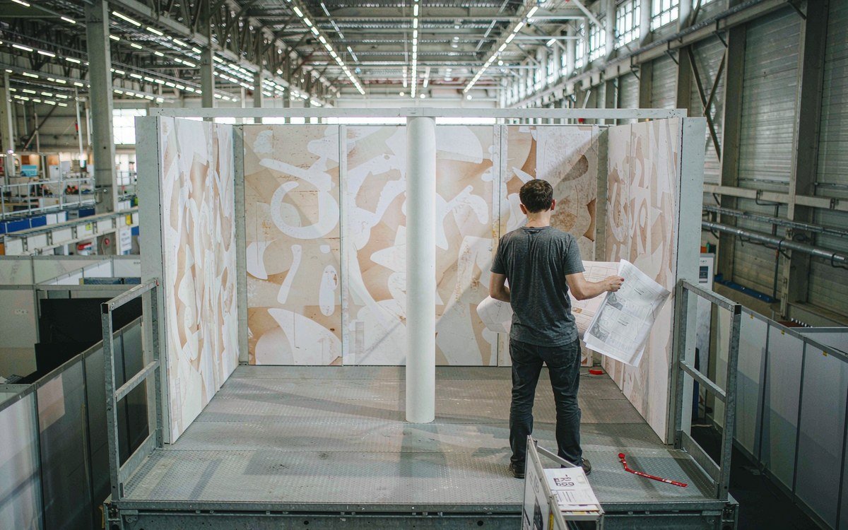 Chicago Travel & Adventure Show booth rental – pre-show build check before the booth ships