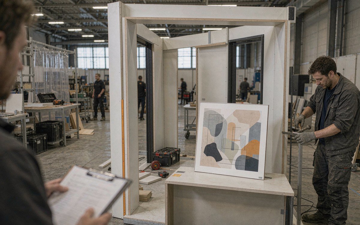 Expo! Expo! booth rental – pre-show build check before the booth ships