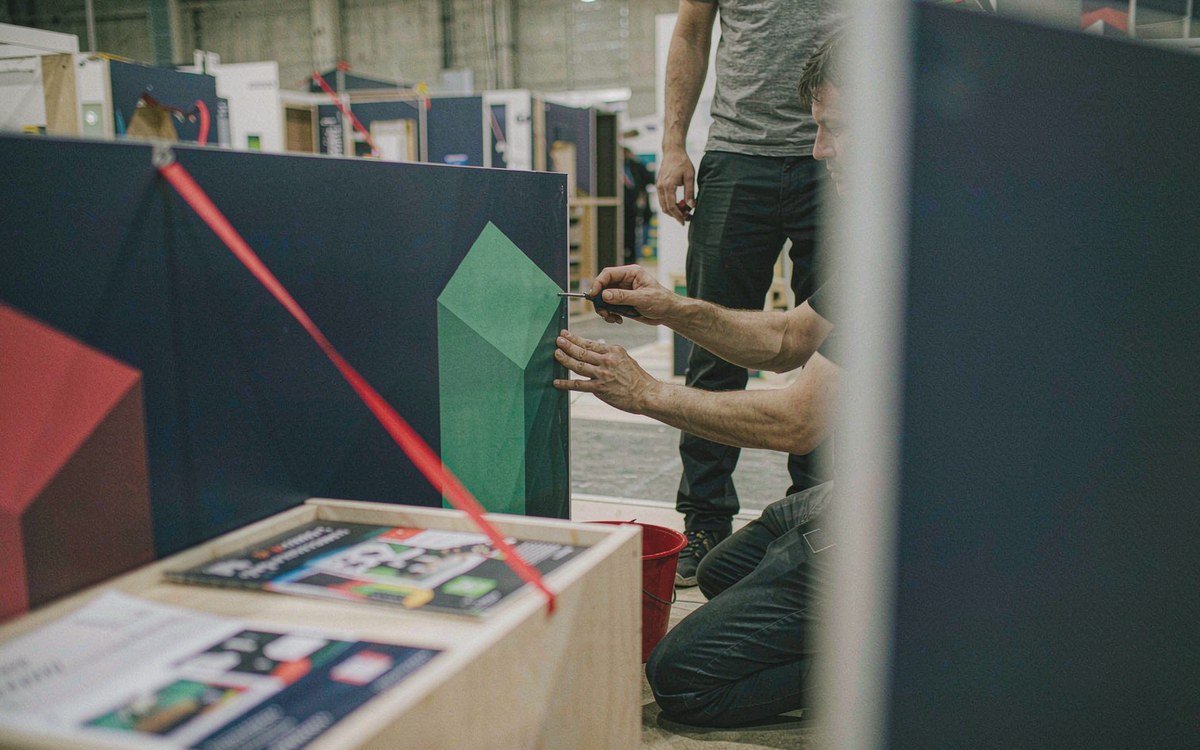 IPW booth rental – pre-show build check before the booth ships