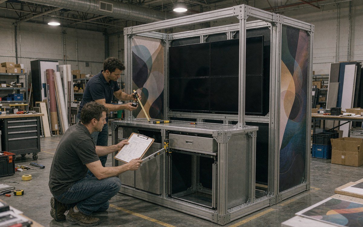 ISC East booth rental – pre-show build check before the booth ships