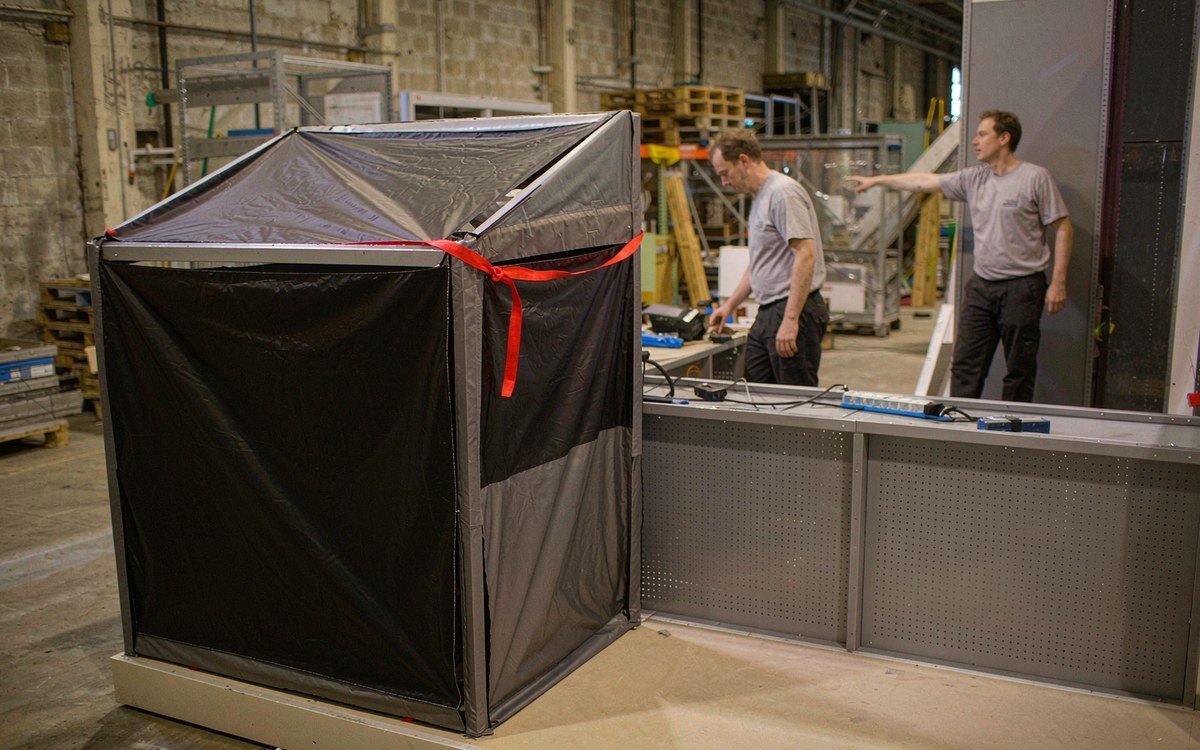 Mid-West Truck and Trailer Show booth rental – pre-show build check before the booth ships