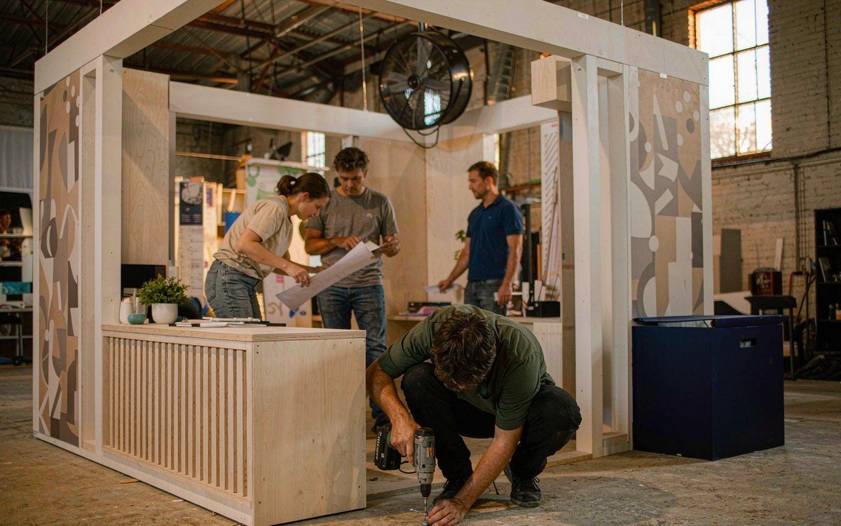 NeoCon booth rental – pre-show build check before the booth ships