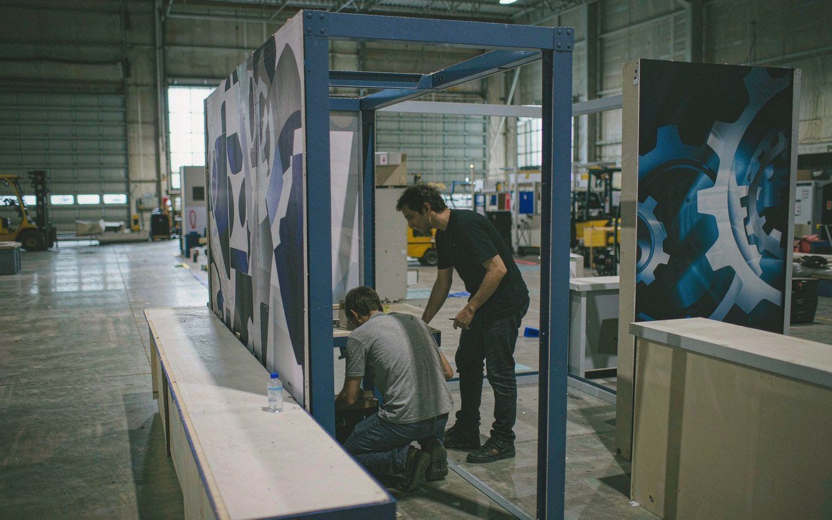 Outdoor Retailer booth rental – pre-show build check before the booth ships