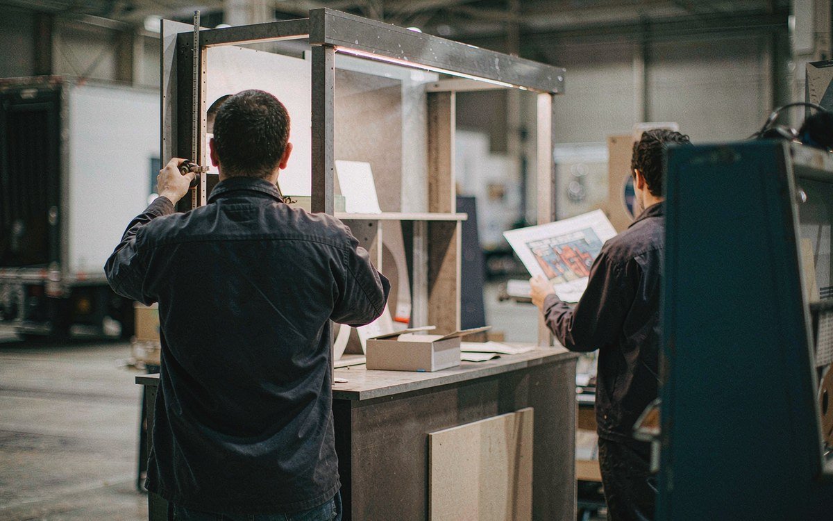 The Landscape Show booth rental – pre-show build check before the booth ships