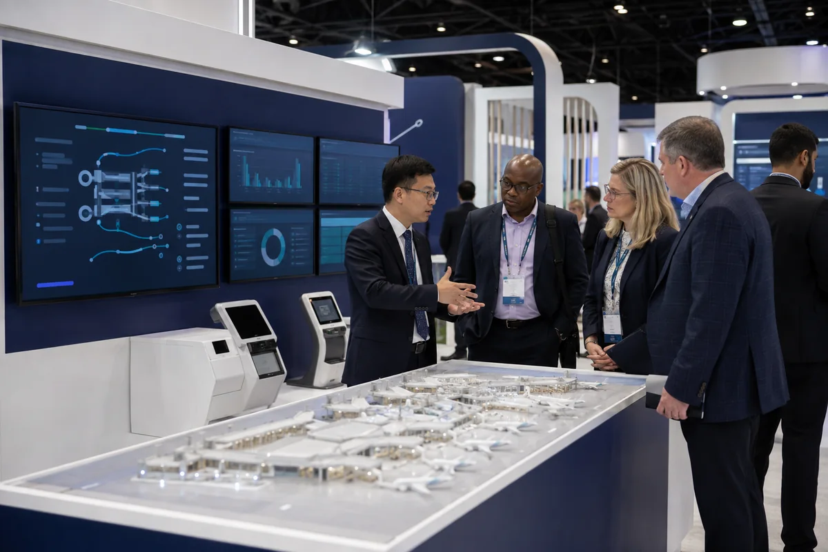 Airport and airline technology demonstration at an aviation trade show