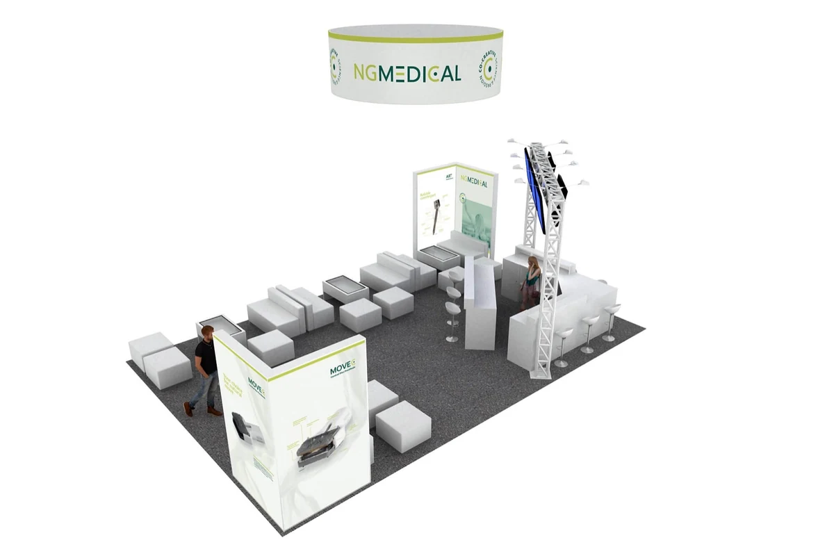 NGMedical booth design with equipment displays and visitor clearance