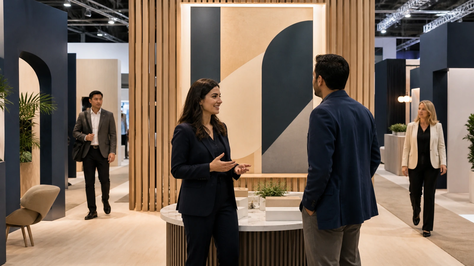 Booth team guiding visitors to the right conversation at a real estate event