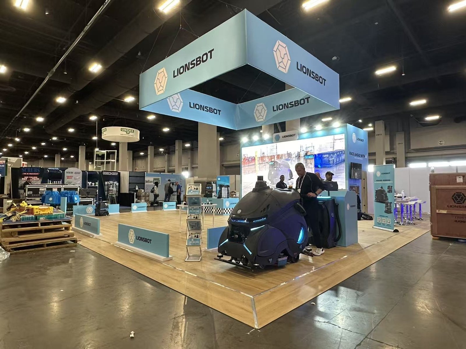 Lionsbot 40x40 trade show booth at ISSA SHOW 2025
