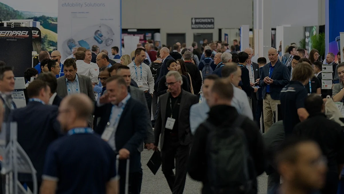Attendees walking the exhibition floor at The Battery Show North America