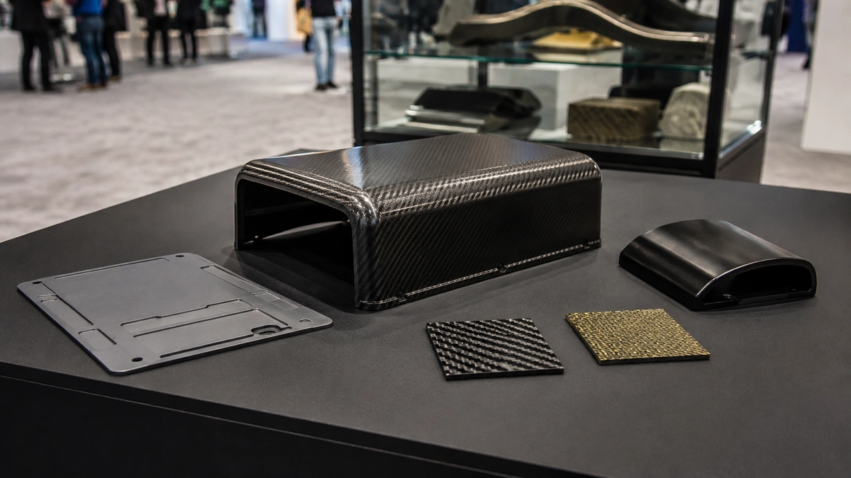 Illustrative exhibit concept presenting composite components and material samples