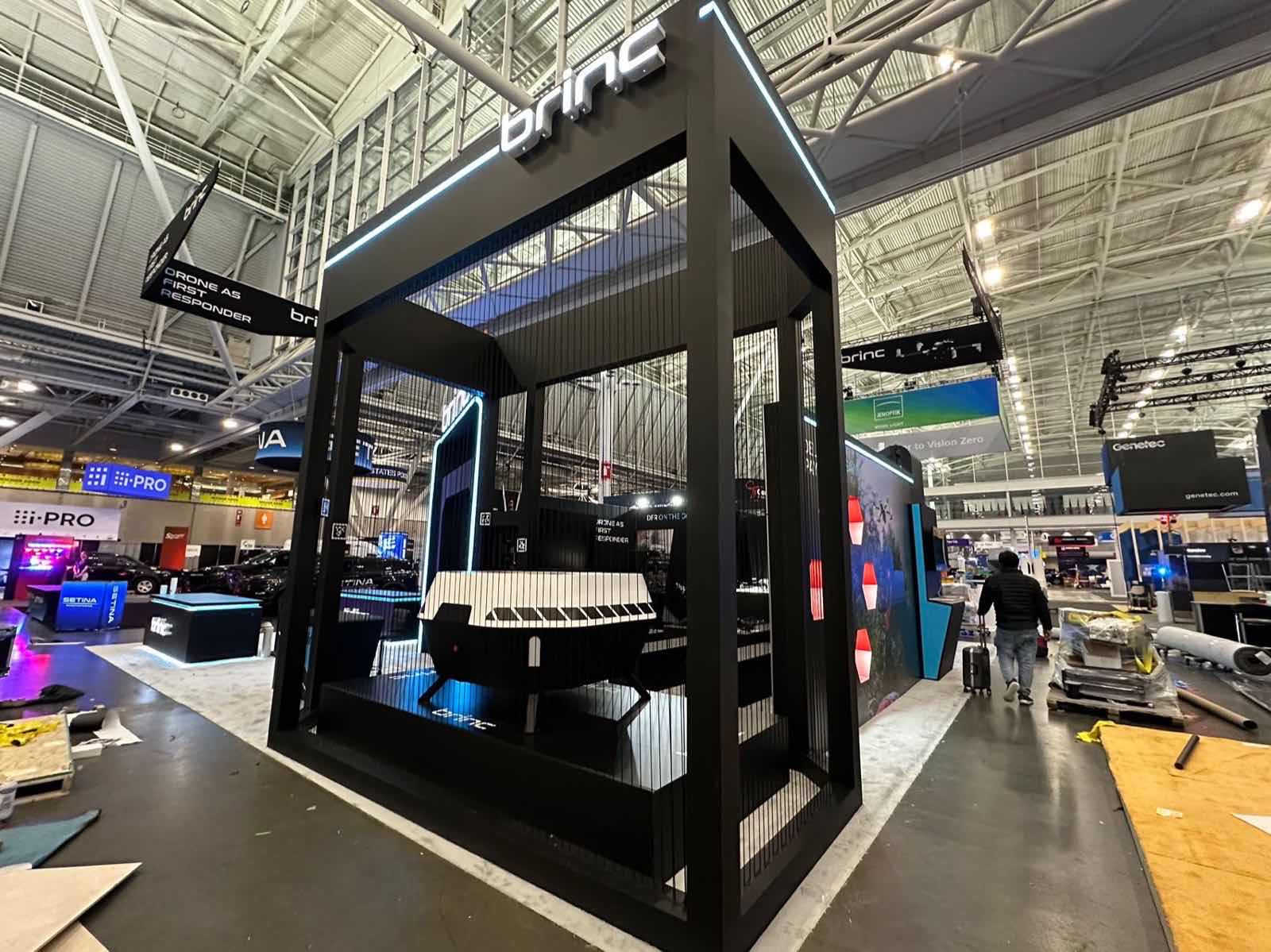 Custom booth structure during pre-show setup