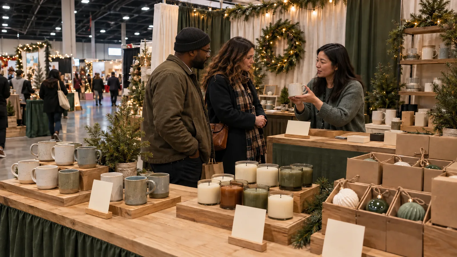 Gift brand booth organized for quick product comparison and direct consumer sales