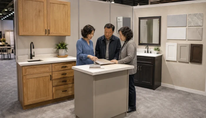 Illustrative kitchen and bath remodeling display for homeowner consultations