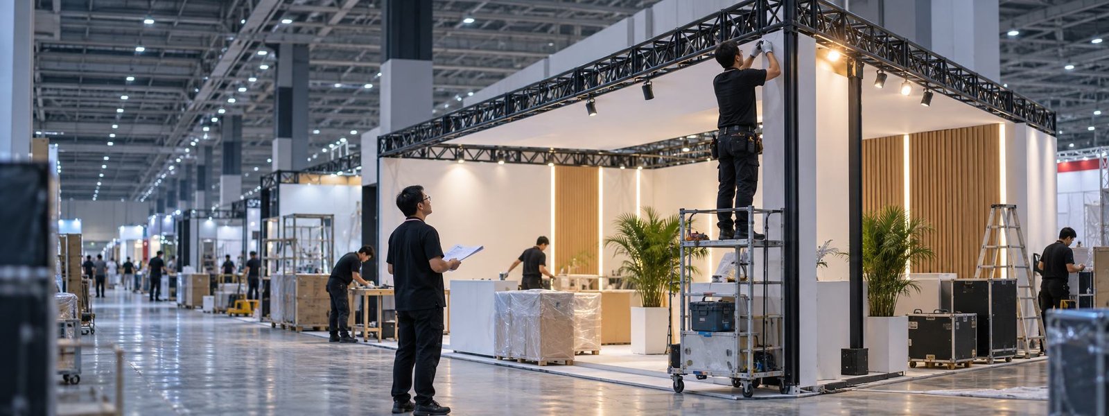 Donald E. Stephens Convention Center exhibitor booth planning team in a modern convention hall