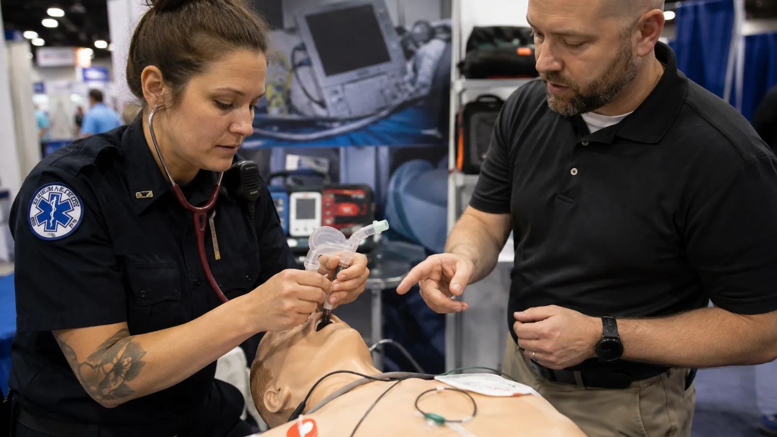 Paramedic and educator conducting a hands-on training demonstration