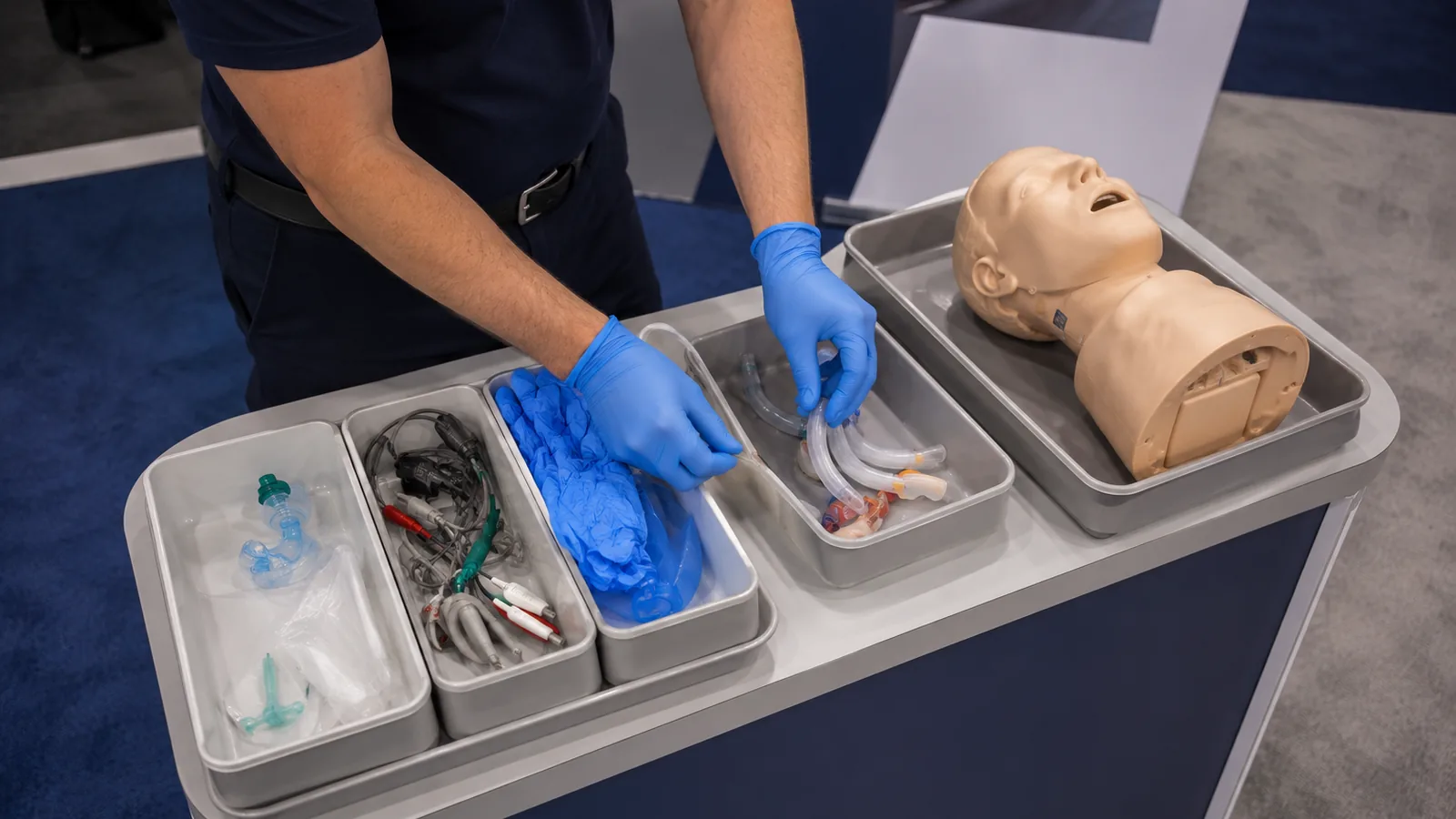 Educator resetting EMS demonstration equipment for the next visitor
