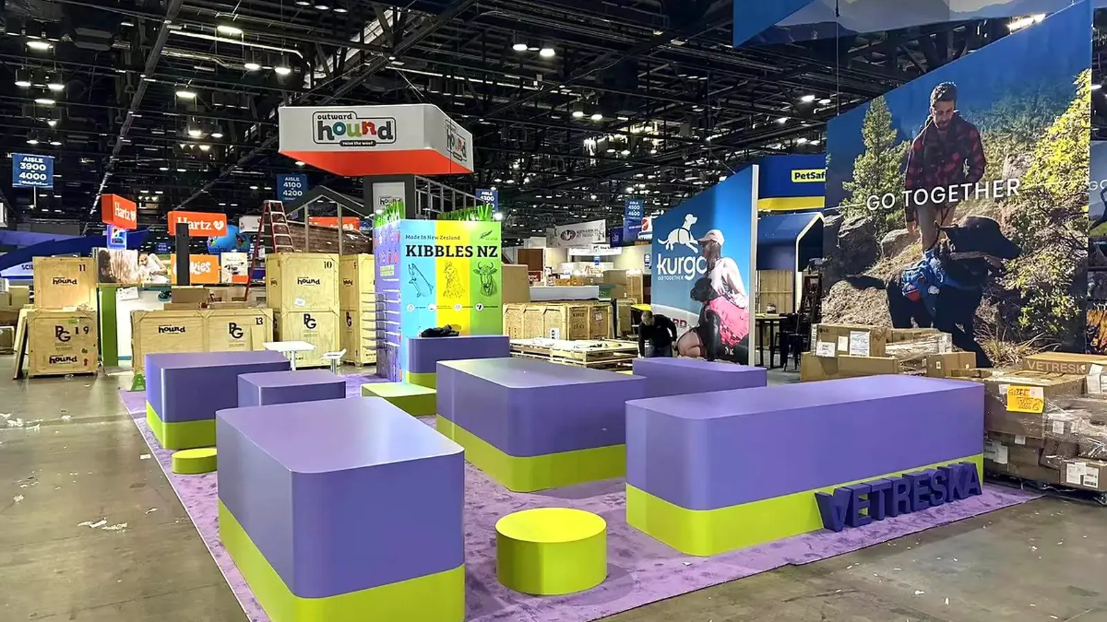 Vetreska exhibit project during setup at Global Pet Expo 2024.
