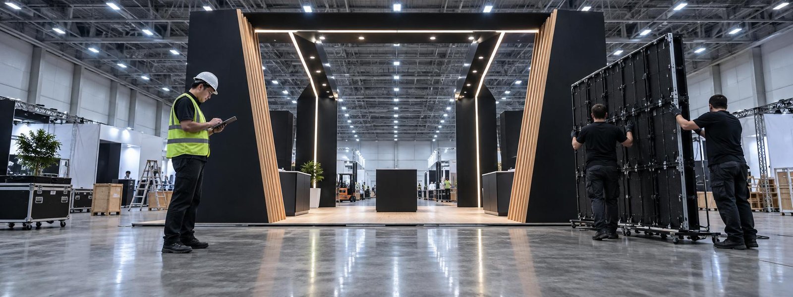 First Financial Center Cincinnati exhibitor booth planning team in a modern convention hall