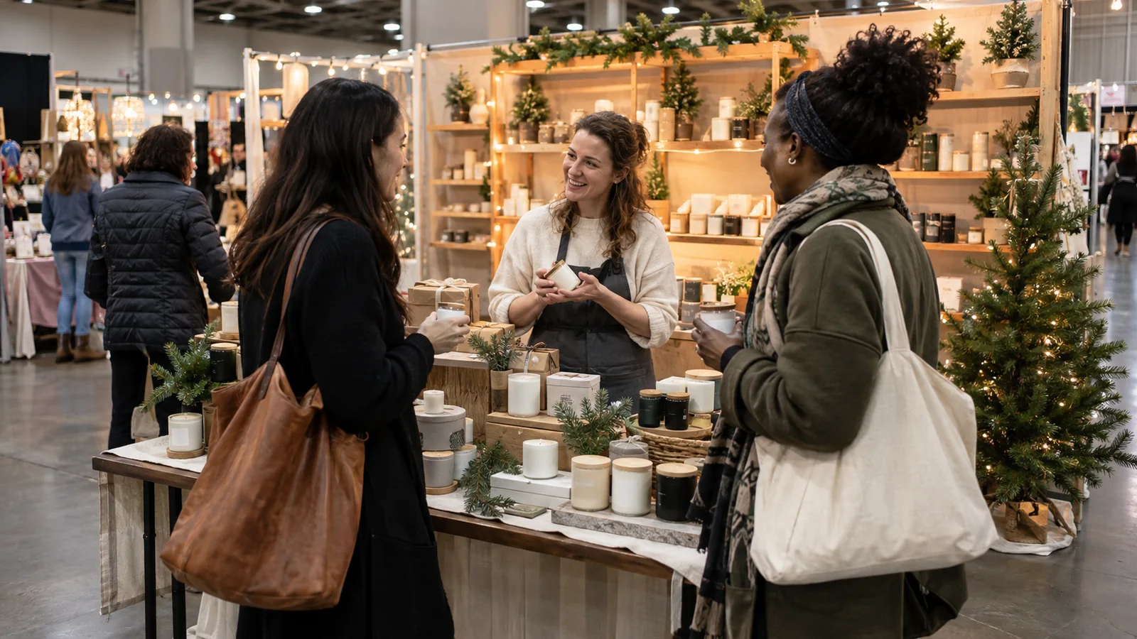 Holiday market booth prepared for direct-to-consumer sales