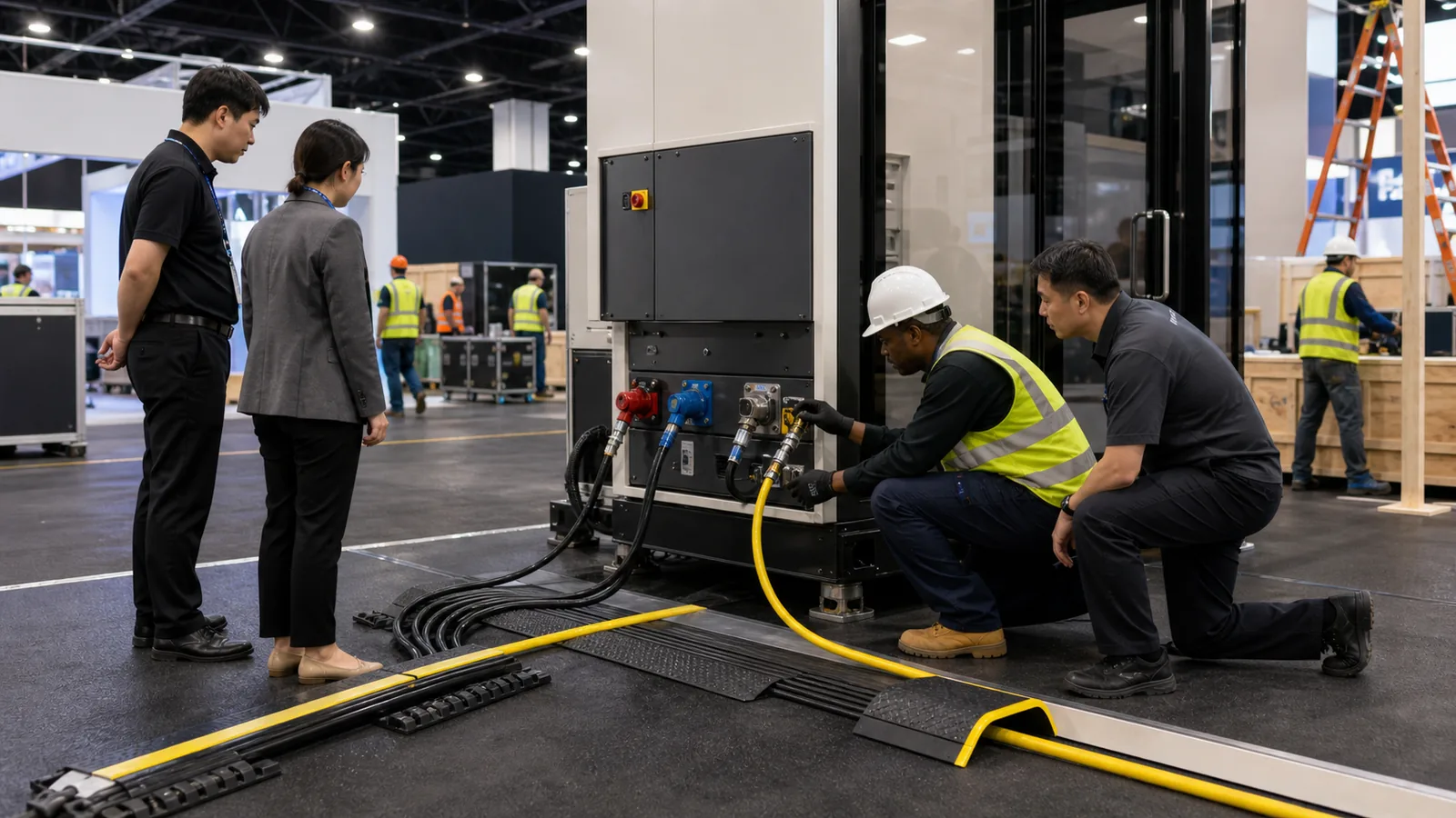 Trade show utility positions aligned with the booth equipment list