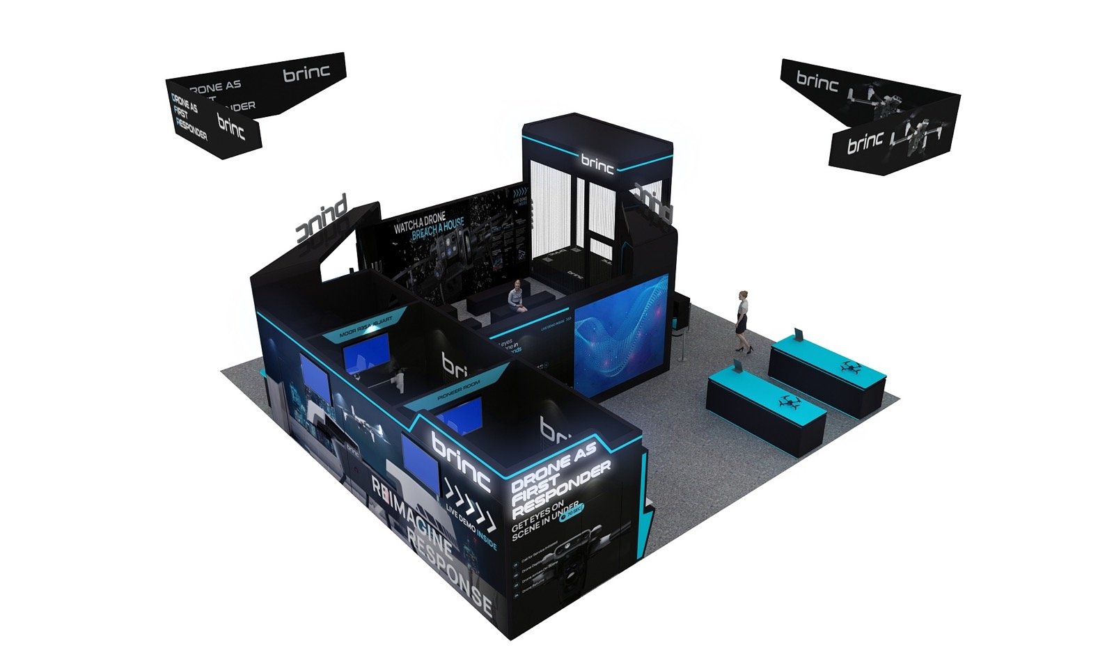 Custom 40 by 40 trade show booth 3D design concept