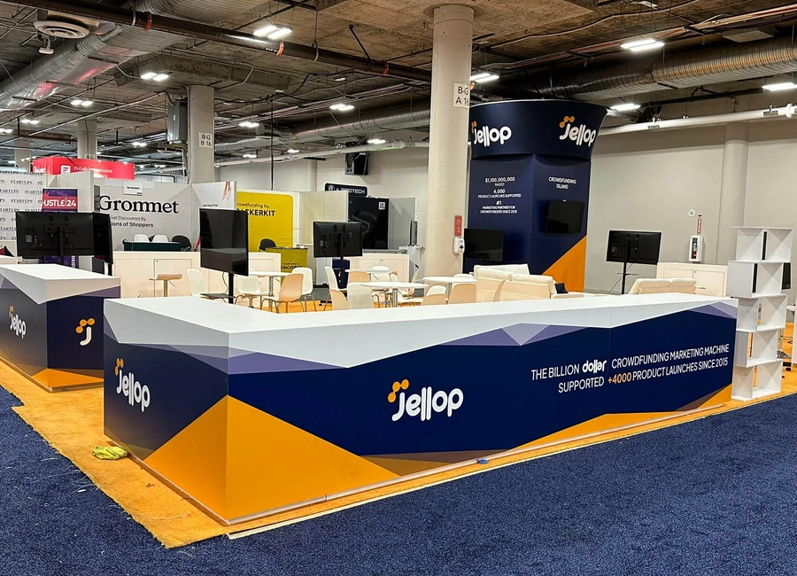 Jellop exhibit at CES 2024 with open approaches and visible branded counters
