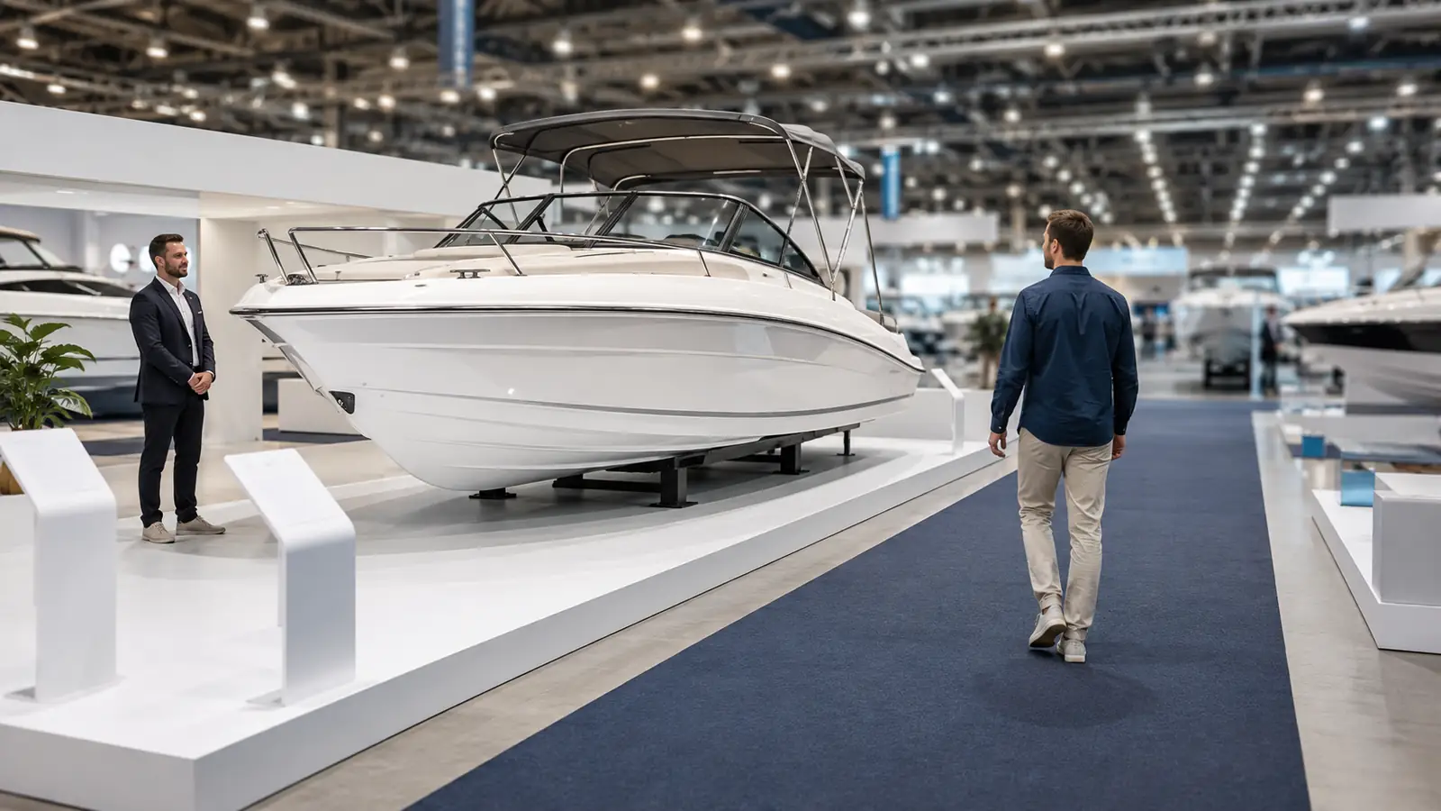 Boat display with a clear open purchase path