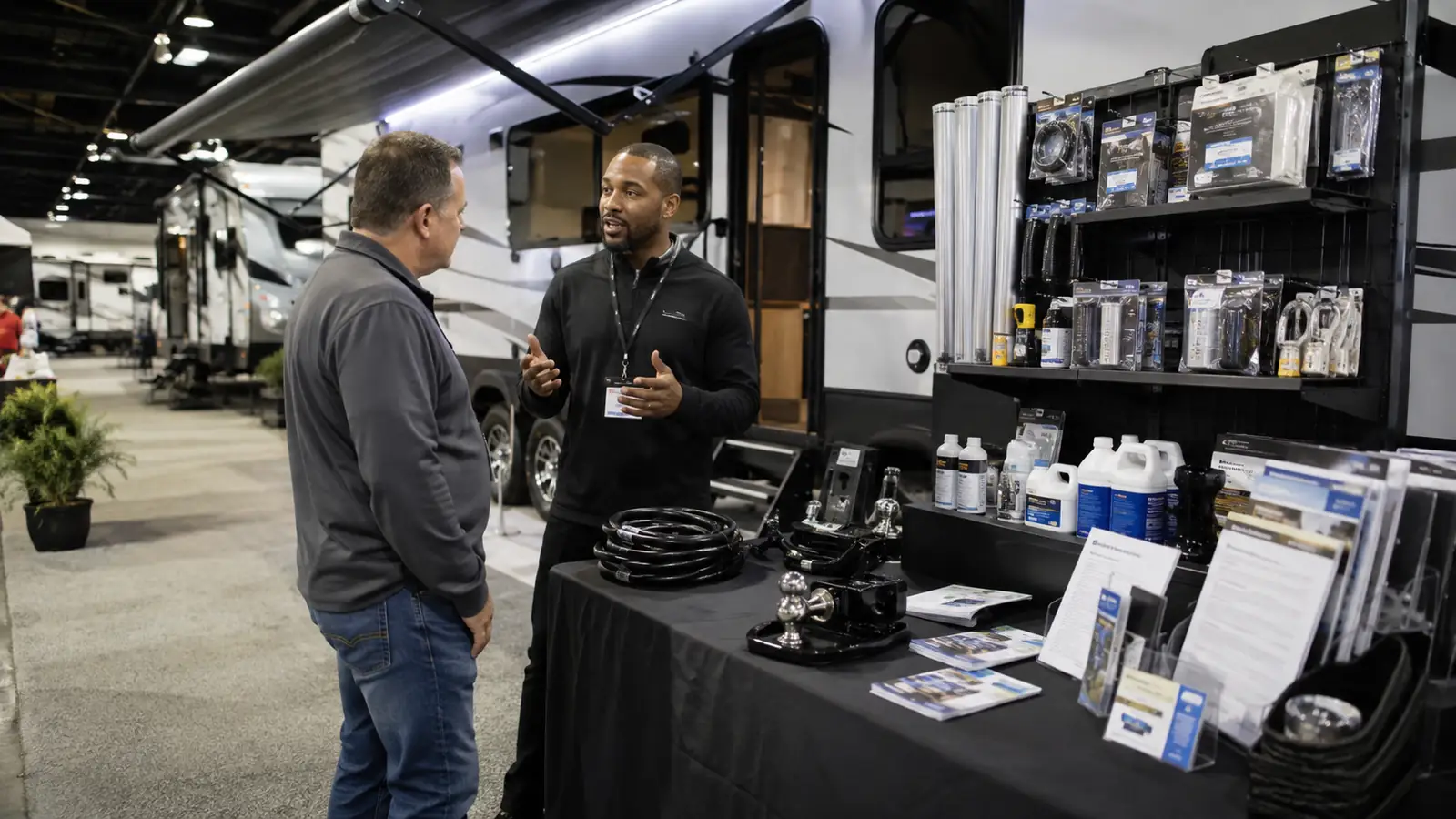 Accessory and service booth beside RV inventory