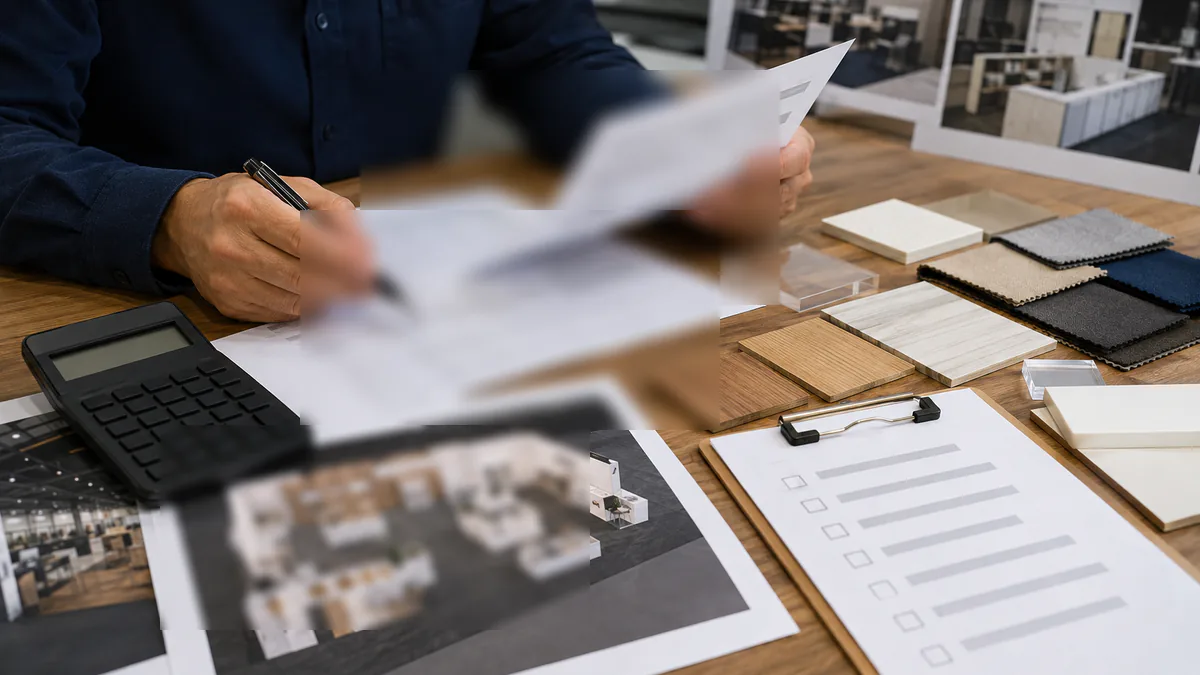 Exhibit budget planning with booth quote service checklist and material samples