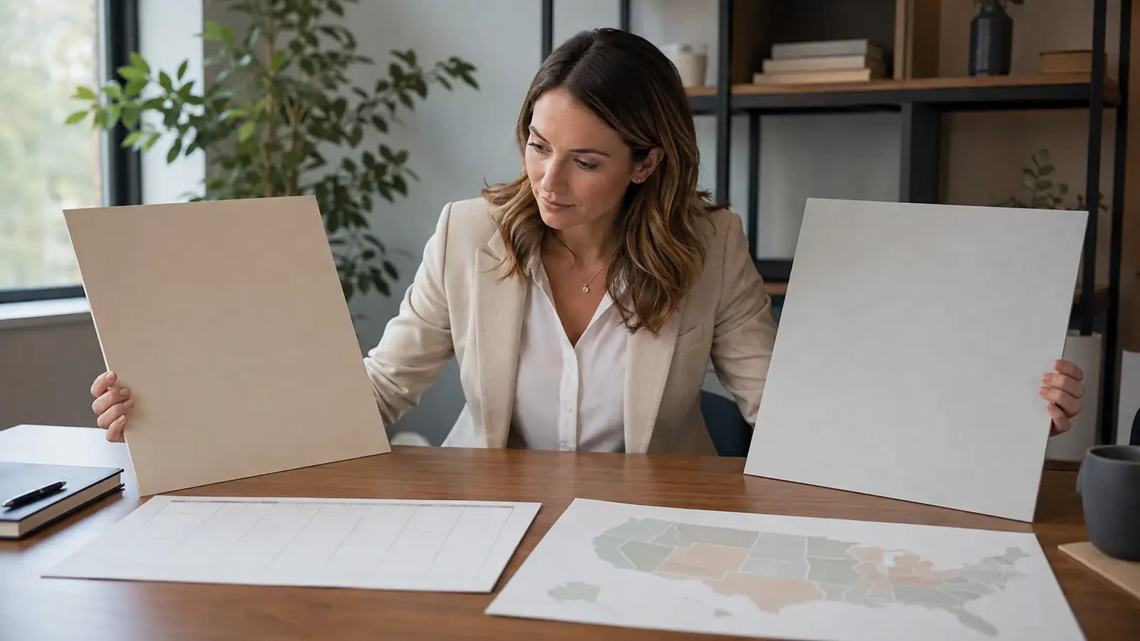 Marketing manager comparing home show options, territory, and timing