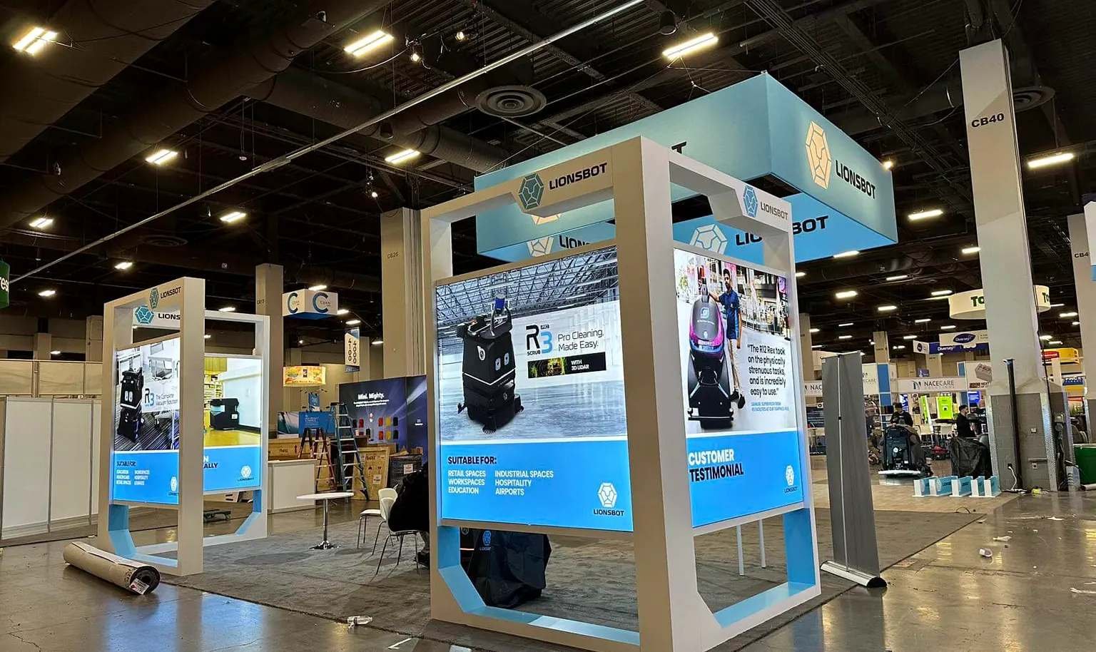 LionsBot technology displays arranged for product and operations review at ISSA