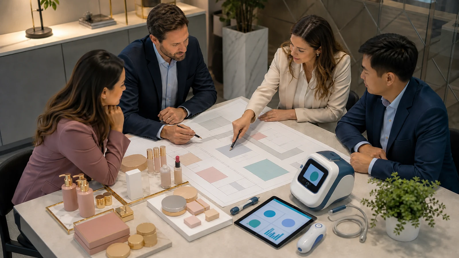 Team comparing beauty and healthcare trade show requirements