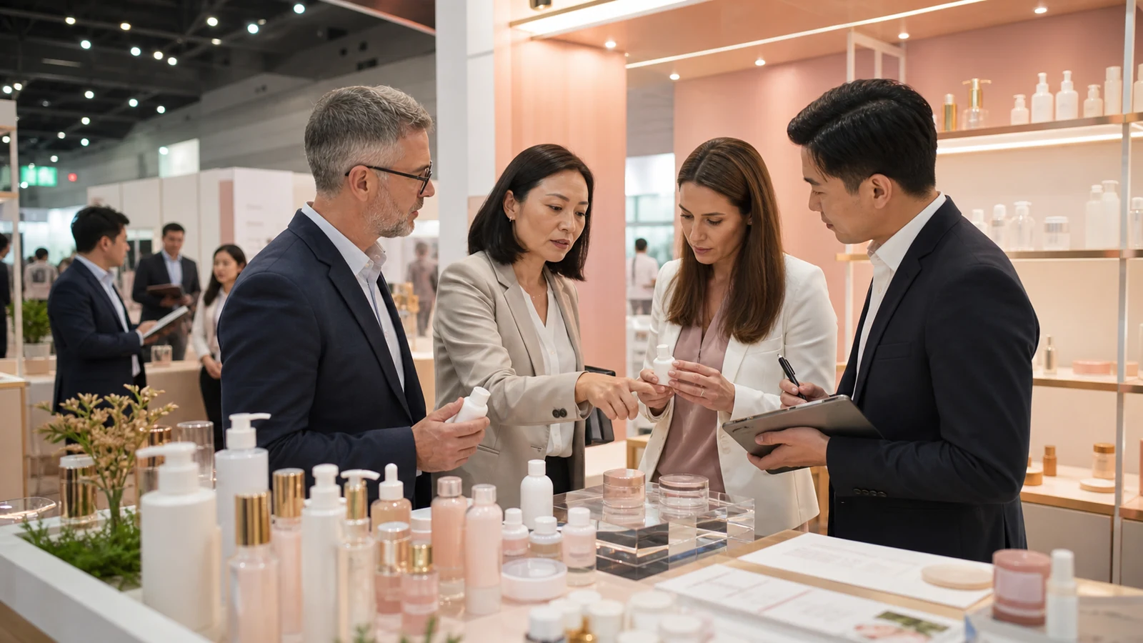 Cosmetics ingredients packaging and formulation at a beauty supply-chain expo
