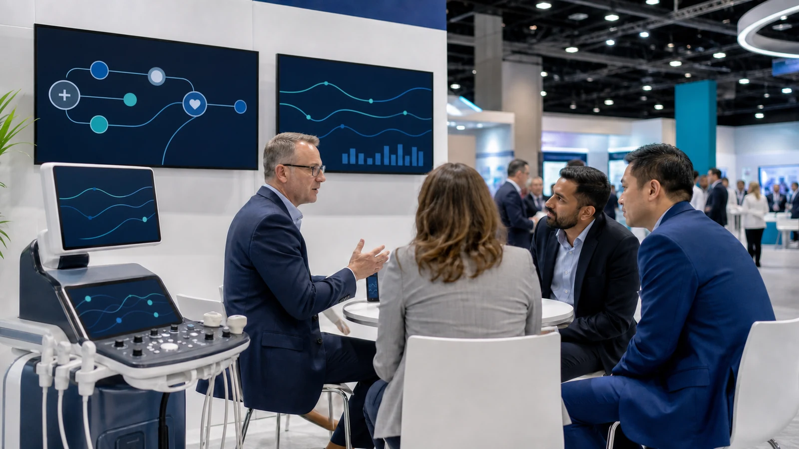 Healthcare IT and medtech demonstrations at a professional exhibition
