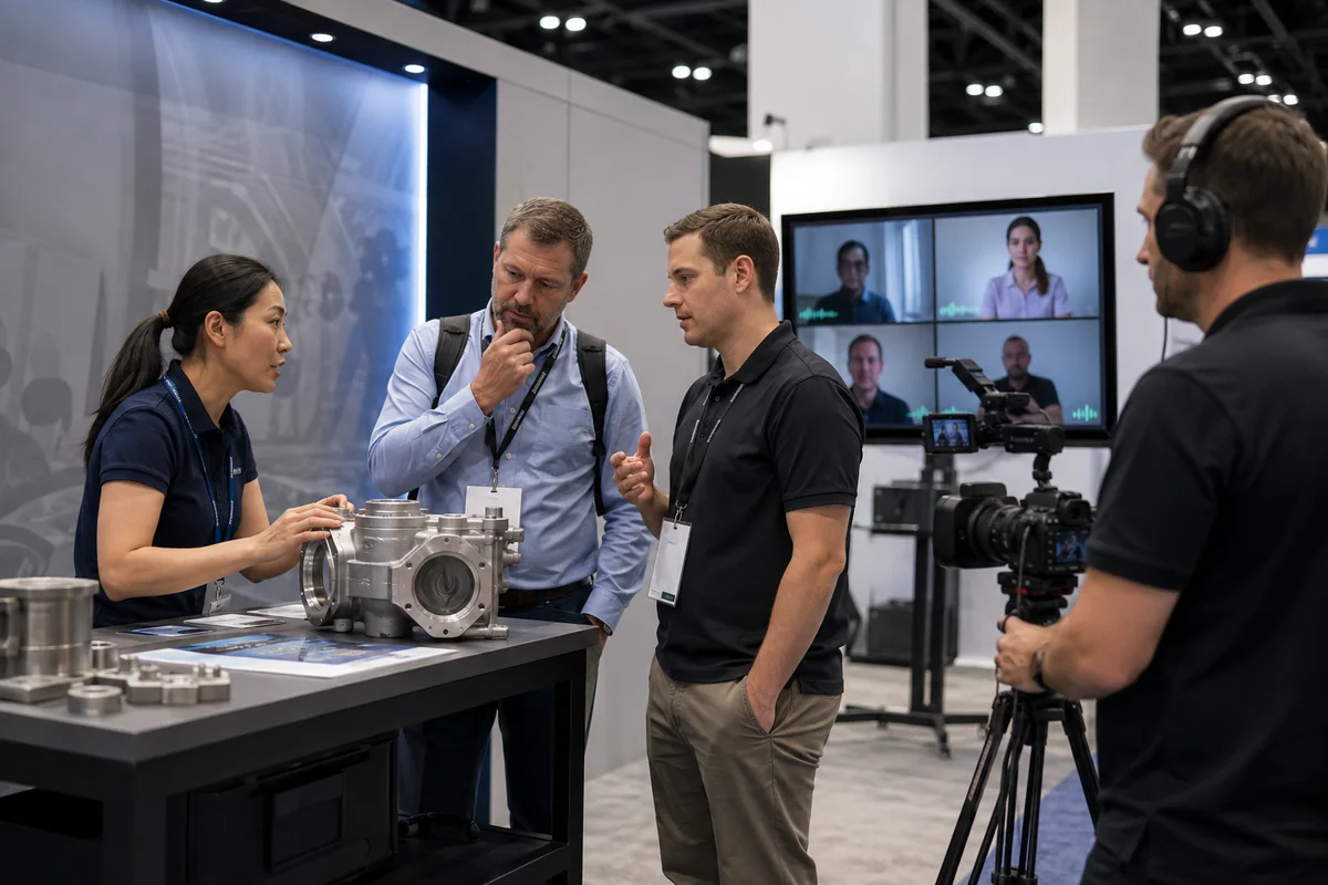 B2B product launch using a hybrid presentation at a trade show booth