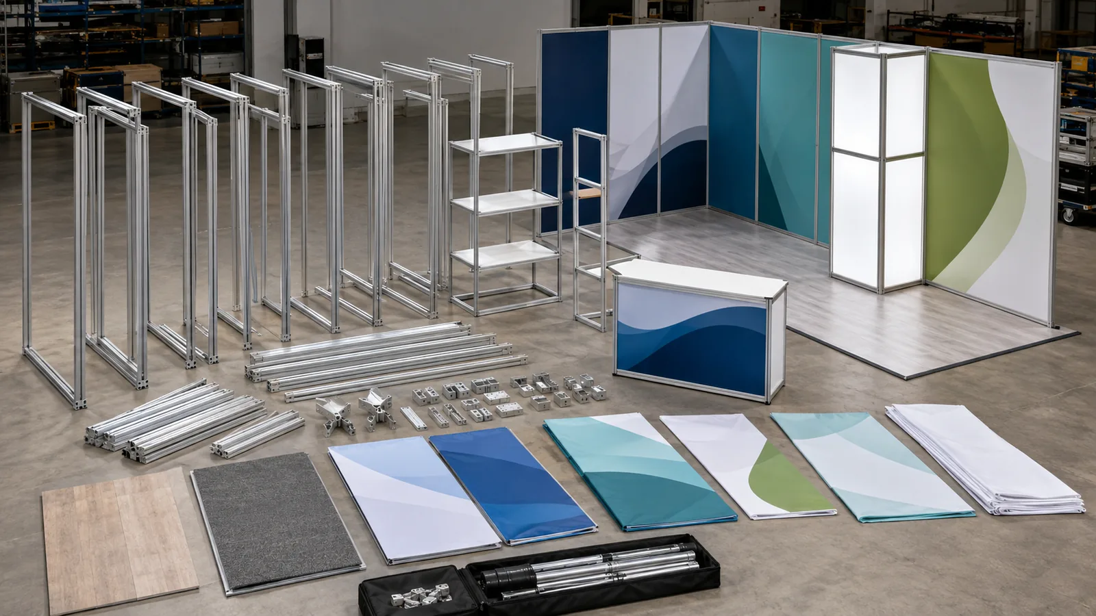 Modular and custom rental components for a flexible trade show booth