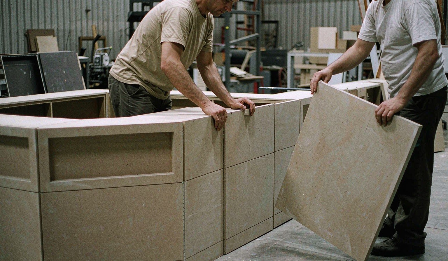 Stored exhibit re-assembled and inspected in a staging area before reuse - Trade Show Exhibit Storage