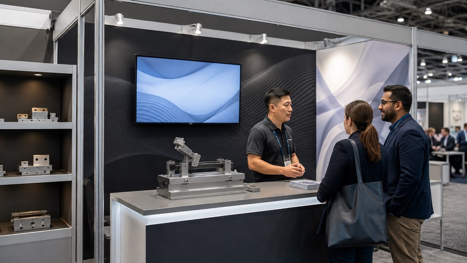 Product demonstration and visitor meeting area inside a modular trade show display