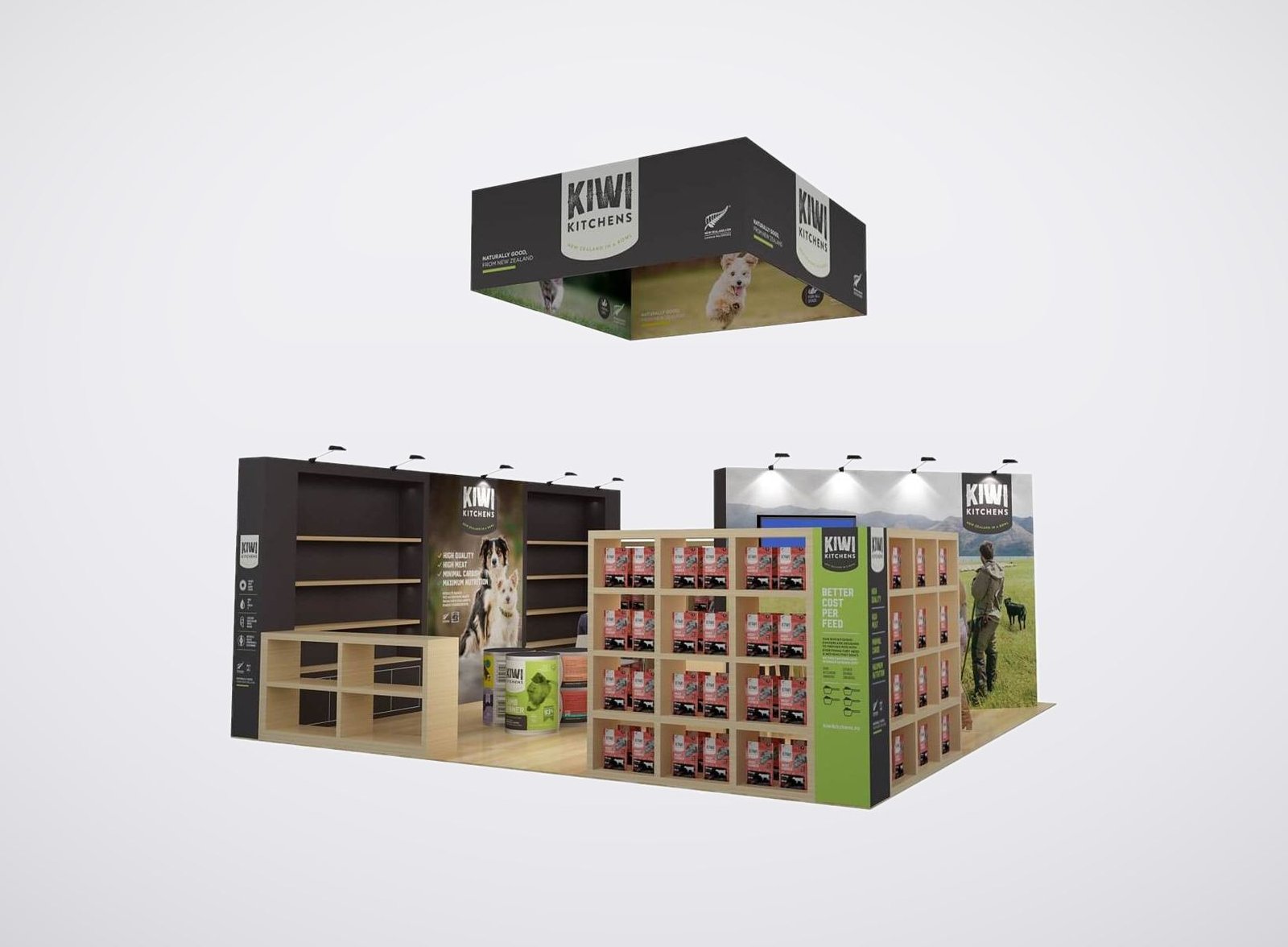 Kiwi Kitchens 20x20 trade show booth display at SuperZoo 2022