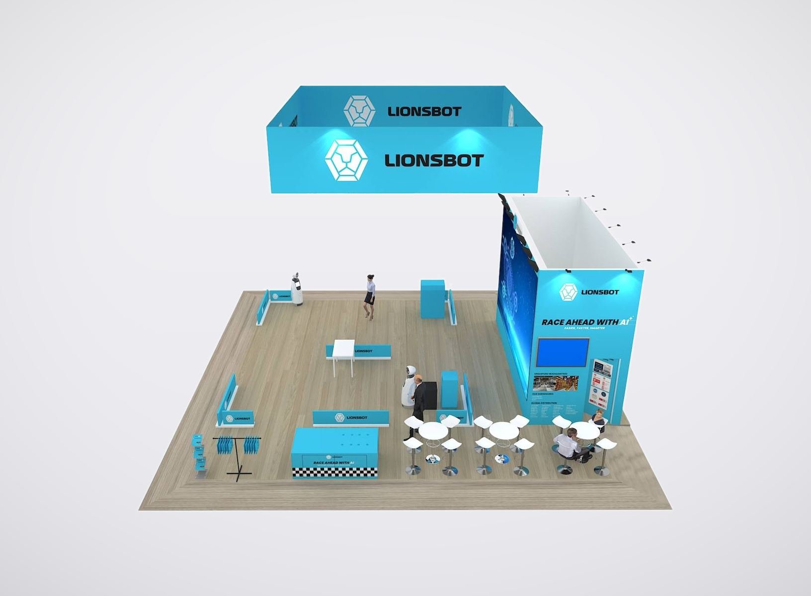 Lionsbot 40x40 trade show booth display at ISSA SHOW 2025