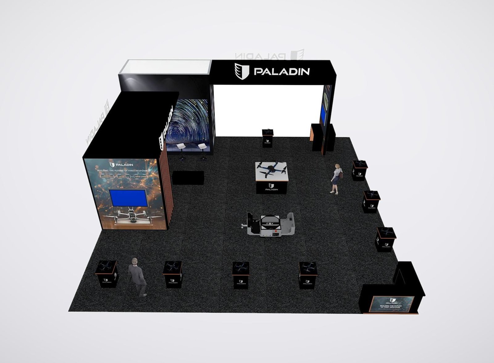 Paladin Drones 40x40 trade show booth display at IACP 2025