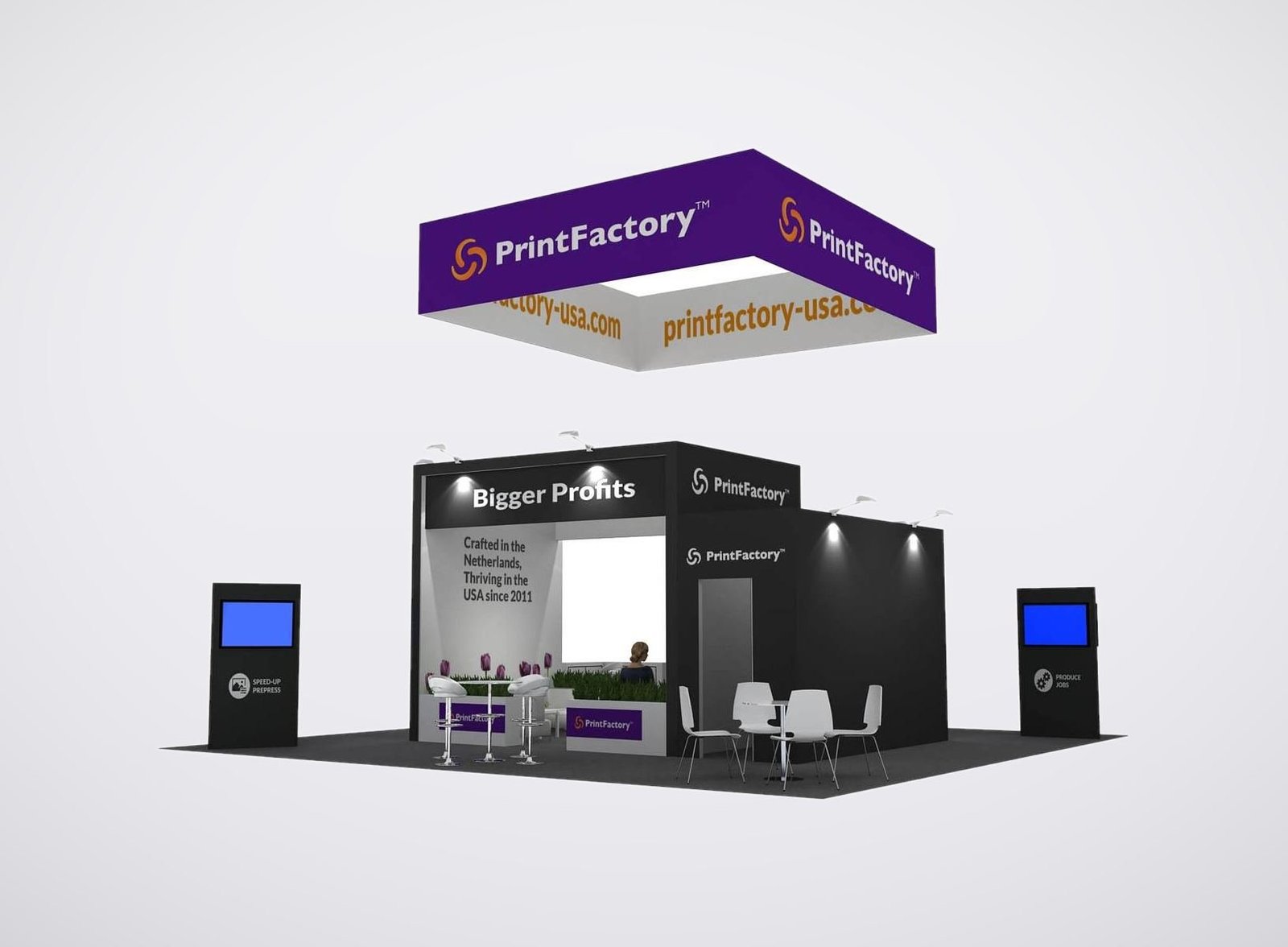 PrintFactory 30x30 trade show booth display at Printing United 2023