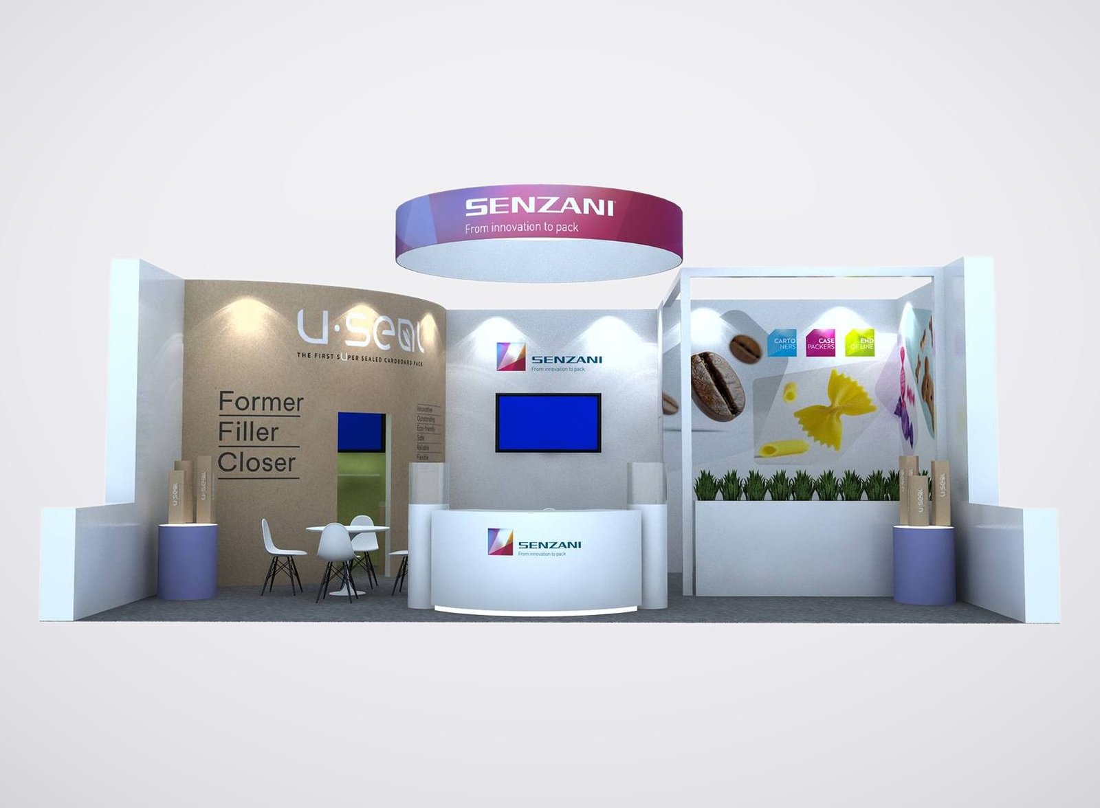 Senzani 20x30 trade show booth display at PACK EXPO 2025