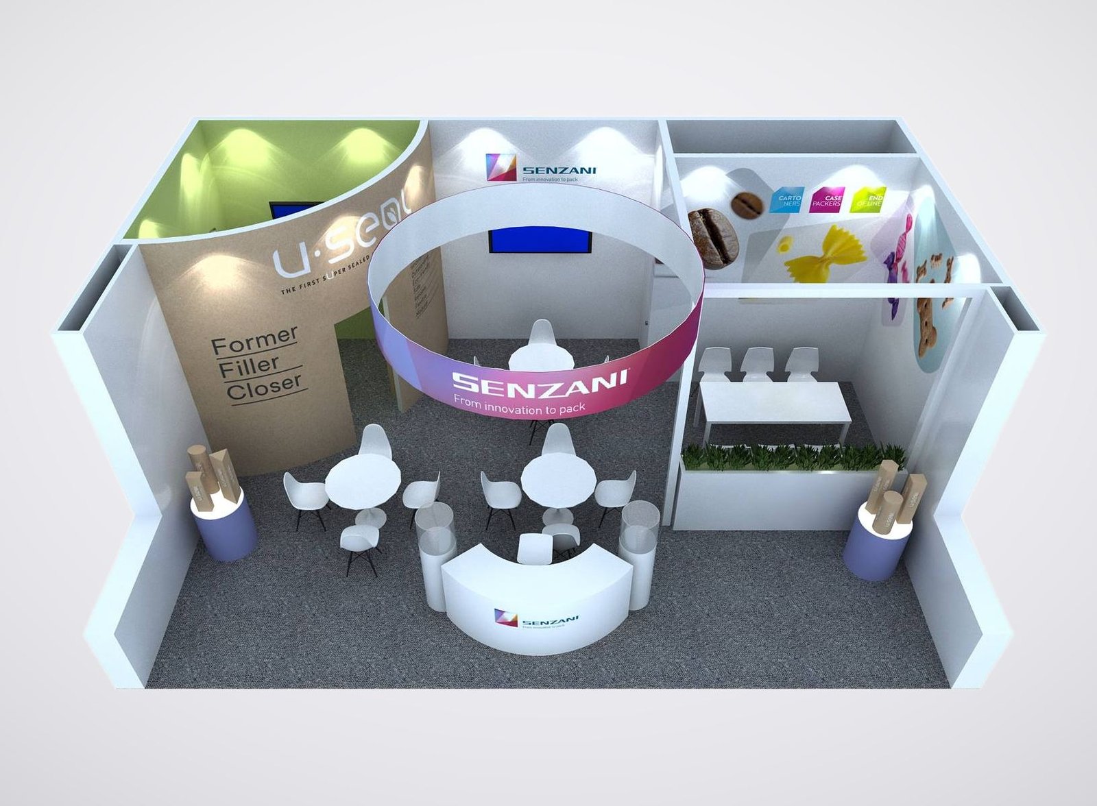 Senzani 20x30 trade show booth display at PACK EXPO 2025