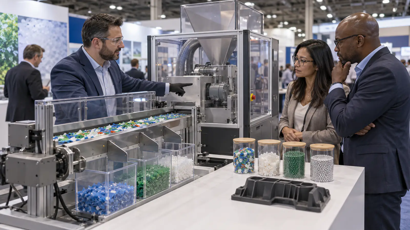 Plastics recycling equipment booth concept for a North American trade show
